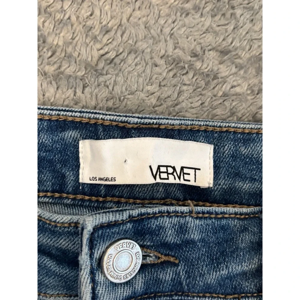 Vervet Jeans Womens 29 Straight Leg Distressed Raw Hem Ripped Medium Wash Blue
